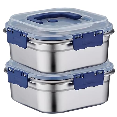 Gcroet 2PCS Stainless Steel Containers with Lids, 1.8L Airtight Marinade Container with Handle & Buckle Oven Safe for Roasting, Brining, Meal Prep, Storing...