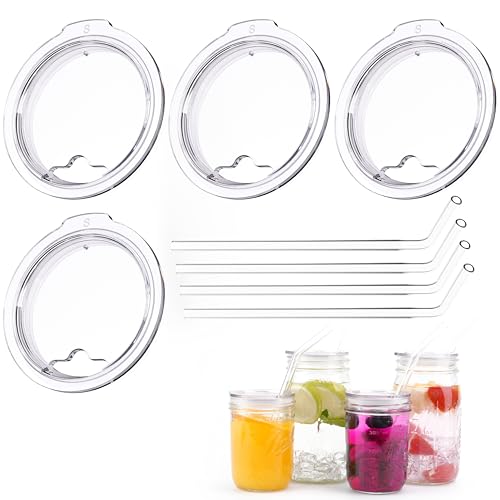 4-Pack Fit 2.9-inch Wide Mouth Jars Lids, Reusable Wide Mouth Mason Jar Lids with Glass Straw Hole, BPA-Free Straw Lids, Compatible with Ball 16oz & 32oz Jar (Jars Not Included) - size: 4 PACK