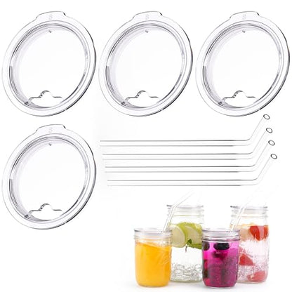 4-Pack Fit 2.9-inch Wide Mouth Jars Lids, Reusable Wide Mouth Mason Jar Lids with Glass Straw Hole, BPA-Free Straw Lids, Compatible with Ball 16oz & 32oz Jar (Jars Not Included) - size: 4 PACK