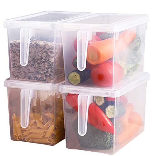 Sooyee Fridge Organizer, 4 Pack Refrigerator Organizer Bins, Clear with Handle & Lid, Fruit Containers for Fridge, Fridge Storage to Keep Fresh for Food, Vegetables, 5L - color: Clear no Drain Tray(5L)