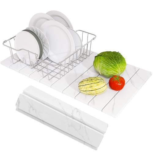 Hopegiver Stone Drying Mat for Kitchen Counter, 24" x 16" Quick Dry Diatomaceous Earth Dish Drying Mat, Super Absorbent, Non-Slip & Foldable, Modern Marble Countertop Mat (Marble,24''x16'') - color: Marble, size: 24" x 16"