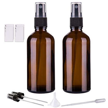 Hydior Amber Glass Spray Bottles for Essential Oils, 4oz Empty Small Fine Mist Spray Bottle 2 Pack - color: Black Amber