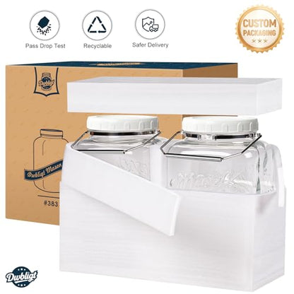2 Pack 1.5 Gallon Glass Jar With Airtight Lid, Large Mason Jars Wide Mouth with Scale Marks, Big Glass Storage Containers with Heavy-duty Handles & Non-slip Bases - for Flour, Pickling (192Oz
