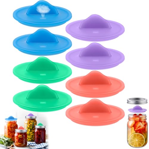 8 Pack Mason Jar Silicone Fermentation Lids for 3" Wide Mouth Jars Waterless Airlock Fermentation Mason Jar Lid Fermenter Caps for Pickles, Kimchi, Fermented Probiotic Food (Pink,Blue,Purple,Green) - color: Pink, Blue, Purple, Green