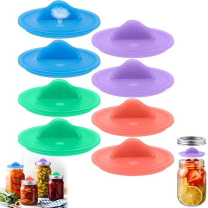 8 Pack Mason Jar Silicone Fermentation Lids for 3" Wide Mouth Jars Waterless Airlock Fermentation Mason Jar Lid Fermenter Caps for Pickles, Kimchi, Fermented Probiotic Food (Pink,Blue,Purple,Green) - color: Pink, Blue, Purple, Green
