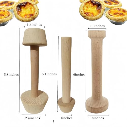 3Pcs Double Sided Wooden Tart Tamper Set, DIY Wooden Removable Dough Molding Presser, Baking Tool for Mini Egg Tart, Cheesecakes and Dessert Baking
