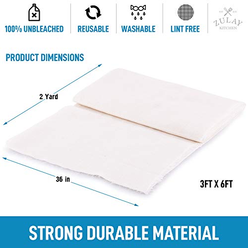 Zulay Grade 90 Cheesecloth - Unbleached & Reusable Ultra Fine Cheese Cloths - Pure Cotton Food Grade Cloths For Cooking, Straining, Basting, Making Cheese, Decoration and More (2 Yard) - size: 2 yard
