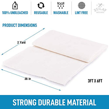 Zulay Grade 90 Cheesecloth - Unbleached & Reusable Ultra Fine Cheese Cloths - Pure Cotton Food Grade Cloths For Cooking, Straining, Basting, Making Cheese, Decoration and More (2 Yard) - size: 2 yard