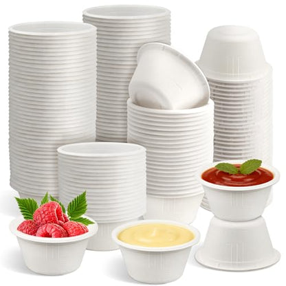 LeonBach 200 Pack 2oz Natural Sugarcane Paper Bowls, Compostable Paper Condiment Snack Sample Tasting Serving Cups Biodegradable Food Containers Small Dipping Cup, White - color: White, style: 2oz-200 Pack