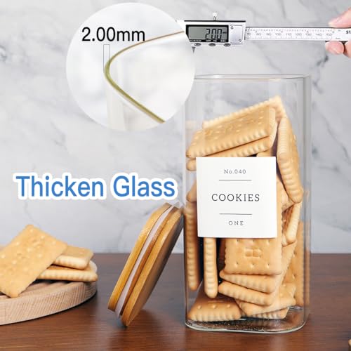 CZZGSM 3 Pack Square Glass Kitchen Storage Jars with Airtight Bamboo Lids and 132 Pantry Labels - 54oz Glass Canisters with Wood Lids - Food Storage for Sugar, Rice, Pasta, Cereal - color: 54OZ-3Pack