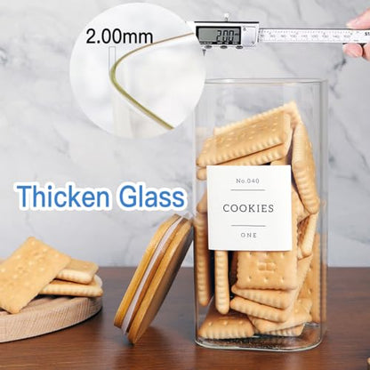 CZZGSM 3 Pack Square Glass Kitchen Storage Jars with Airtight Bamboo Lids and 132 Pantry Labels - 54oz Glass Canisters with Wood Lids - Food Storage for Sugar, Rice, Pasta, Cereal - color: 54OZ-3Pack