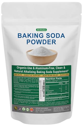 Baking Soda Powder for Organic Use, Grade 1 Aluminum Free Baking Soda, Natural No Chemicals, Pure Powder for Cooking, Stomach Acid, Kidney Supplement, 1lb