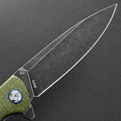 Eafengrow EF973 Folding Knife, D2 Steel Blade Micarta Handle Scale Pocket Knife Folder for Working Camping Hiking EDC Tool Knife（army green - color: green