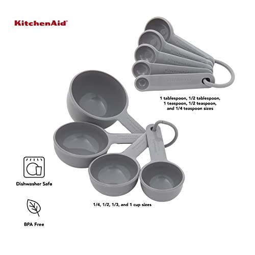 KitchenAid Universal Easy To Read Measuring Cup and Spoon Set with Soft Grip Handle for Maximum Control, Hang Hole and Nesting For Easy Storage, Dishwasher Safe, 9 Piece, Gray - color: Gray