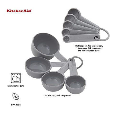 KitchenAid Universal Easy To Read Measuring Cup and Spoon Set with Soft Grip Handle for Maximum Control, Hang Hole and Nesting For Easy Storage, Dishwasher Safe, 9 Piece, Gray - color: Gray