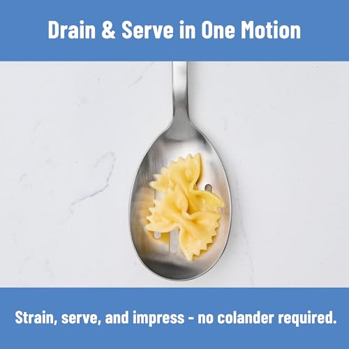 Misen Slotted Chef Spoon – Stainless Steel Draining and Serving Spoon for Pasta Vegetables Poached Eggs Fried Foods Meatballs Braises and Everyday Cooking and Kitchen Prep - style: Slotted Spoon