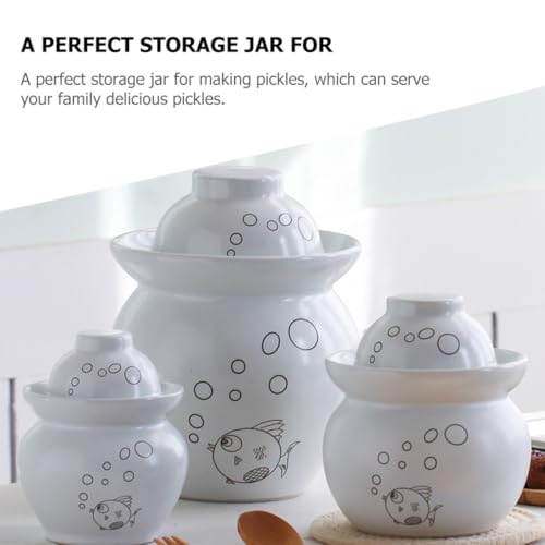 BESPORTBLE Ceramic Kimchi Container 1.5lb Pickle Jar Airtight Sealing Fermenting Crock for Pickled Vegetables and Sauerkraut Storage