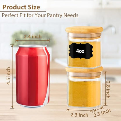 TBWIND 20 Pack 4 oz Square Glass Spice Jars with Lids and Labels – Airtight Small Seasoning Containers Set, Clear Glass Storage Jars for Seasoning, Spices, Kitchen Pantry Organization - color: Square/4oz/20pcs