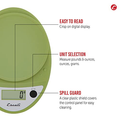 Escali Primo Digital Food Scale Multi-Functional Kitchen Scale and Baking Scale for Precise Weight Measuring and Portion Control, 8.5 x 6 x 1.5 inches, Tarragon Green - color: Tarragon Green