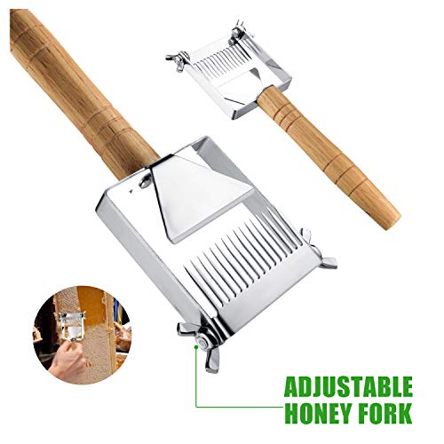 Adjustable Honey Uncapping Fork,Stainless Steel Honeycomb Honey Scraper,Wooden Handle Beekeeping Beekeeper Equipment Tool