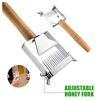 Adjustable Honey Uncapping Fork,Stainless Steel Honeycomb Honey Scraper,Wooden Handle Beekeeping Beekeeper Equipment Tool