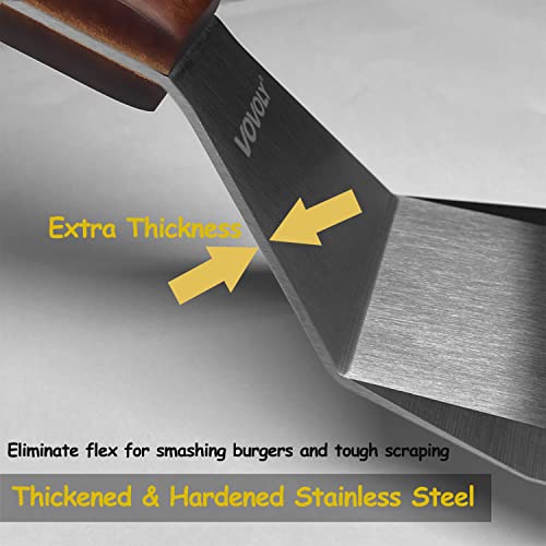 Professional Metal Spatula for Cast Iron Skillets and Flat Top Grills, Full Tang Wooden Handle, Thick Stainless Steel Blade, Smash Burger Spatula Turner for Flipper, Cooking, BBQ, 4.7 x 2.7 Inch - size: 3" x 5"