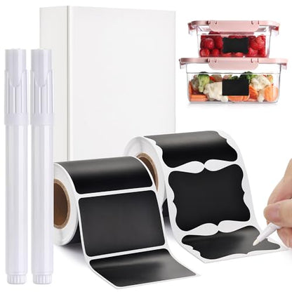 Chalkboard Labels - 300pcs Waterproof Reusable Blackboard Stickers with 2 Free Erasable White Chalk Marker, Mini Decorative Chalk Labels for Jars Containers Kitchen Home Pantry Office - style: 300 Wavy and Rectangle Shapes