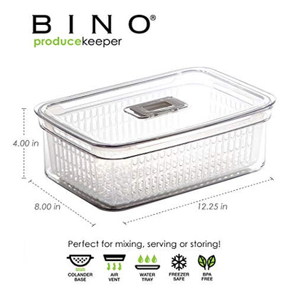 BINO | Produce Saver - 15.2 Cup/3.6L | Fridge Storage Containers for Fruits and Vegetables | Vegetable Storage with Adjustable Air Vent, Removable Basket | BPA-Free Fridge Organizers and Storage - size: 15.2 Cup