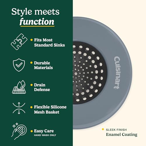 Cuisinart Sink Strainers- 2 Pack Kitchen Sink Drain Strainer & Food Catcher with Enamel-Coated Stainless Steel Rim and Silicone Base, Fits Standard 3.5" Drains, Outer Diameter 4.35", Scratch-Safe - color: Dark Gray