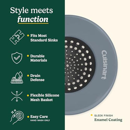 Cuisinart Sink Strainers- 2 Pack Kitchen Sink Drain Strainer & Food Catcher with Enamel-Coated Stainless Steel Rim and Silicone Base, Fits Standard 3.5" Drains, Outer Diameter 4.35", Scratch-Safe - color: Dark Gray
