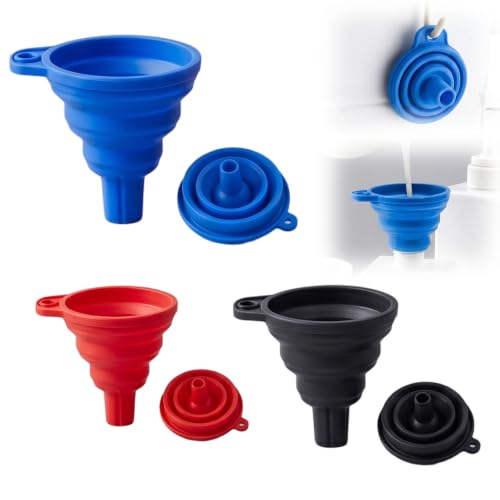 Kitchen Funnel Set 3 Pack, Food Grade Silicone Funnels for Filling Bottles (Blue+Red+Black) - color: Blue+Red+Black