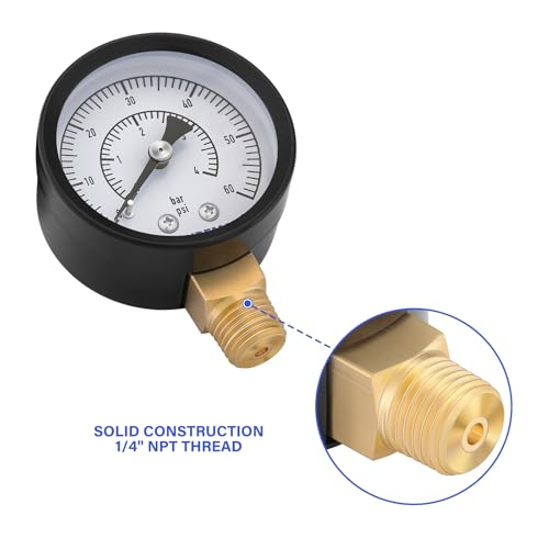 MEASUREMAN CO2 Regulator Gauge Set for Beer Kegs, 0-60 PSI, Dual Scale, Bar/PSI, 2’’ Dial, 1/4’’ NPT, Radial Mount, Black Iron Case, Aluminum Pointer, with Hose Clamps& Nylon seals - size: 1pc, style: 0-60 psi With Washers&Clamps