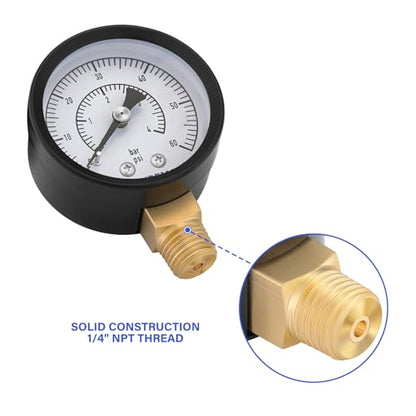 MEASUREMAN CO2 Regulator Gauge Set for Beer Kegs, 0-60 PSI, Dual Scale, Bar/PSI, 2’’ Dial, 1/4’’ NPT, Radial Mount, Black Iron Case, Aluminum Pointer, with Hose Clamps& Nylon seals (Pack of 2) - size: 1pc (Pack of 2), style: 0-60 psi With Washers&Clamps