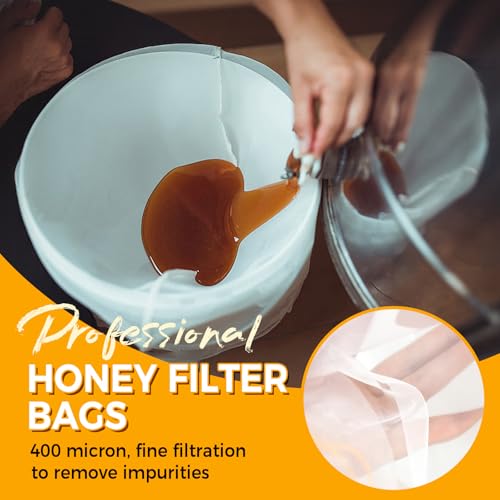 6 Pcs Honey Filter Bag,Ultra-Fine Food Grade Mesh Nylon Strainer with Adjustable Drawstring,5 Gallon Bucket Honey Extraction,Honey Strainer Reusable and Washable