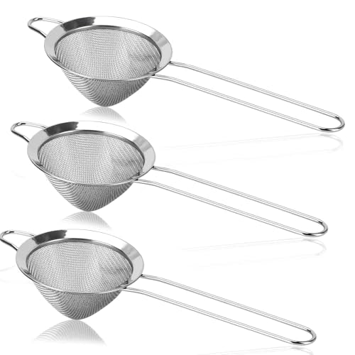 3 Pack Fine Mesh Strainer 304 Stainless Steel Small Sieve Sifter for Food, Tea, Juicing, Cocktail, Cooking (3.35")