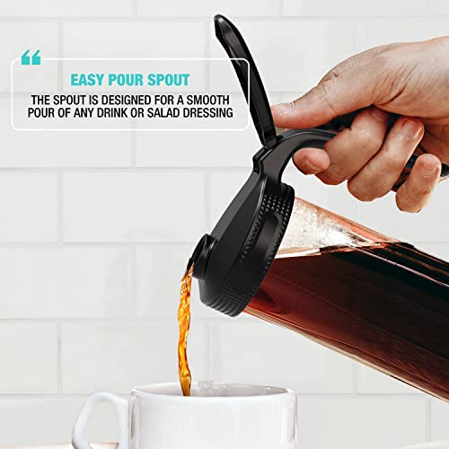 Masontops Multi Pour Top Mason Jar Lid with Handle - Wide Mouth Mason Jar Pour Spout Lid Pourer - Ball Mason Jar Pitcher Lid with Handle and Flip Cap - color: Black Pitcher, size: Wide Mouth