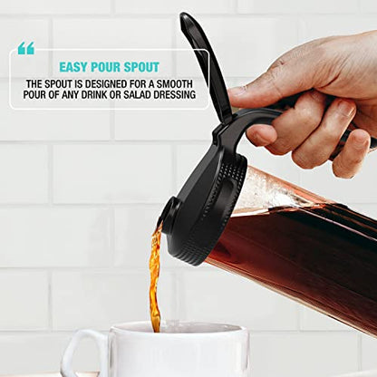 Masontops Multi Pour Top Mason Jar Lid with Handle - Wide Mouth Mason Jar Pour Spout Lid Pourer - Ball Mason Jar Pitcher Lid with Handle and Flip Cap - color: Black Pitcher, size: Wide Mouth