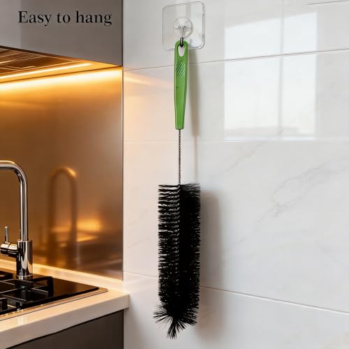 17" Extra Long Water Bottle Cleaning Brush, 2 Pack Flexible Bottle Scrubber for Narrow Neck Wine Decanter, Beer Bottle, Sport Flask, Baby Bottle, Tumbler, Kombucha Carboy, Vase & Kitchen Sink - Black
