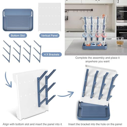 Baby Bottle Drying Rack, Space Saving Vertical Bottle Rack Dryer (Blue) | Bottle Drying Rack Countertop Organizer with Brush Holder for Bottles & Baby Accessories Pacifiers and Pump Part- BPA-Free