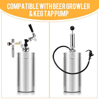 128oz Mini Keg Growler, Stainless Steel Mini Beer Keg, Silver Carbonated Beer Growler Mini Kegerator with Seal Knob Cover & Beer Hose, Portable Beer Keg Growler for Home Brewing
