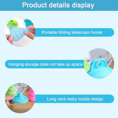 Kitchen Funnel Set 3 Pack, Small Medium Large, Kitchen Accessories Foldable Silicone Collapsible Funnels for Filling Water Bottle Liquid Transfer, Blue - color: 3 Blue