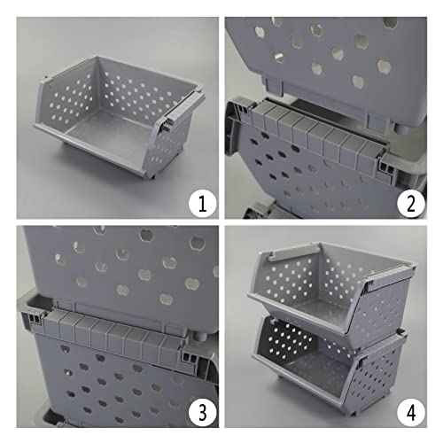 3-Pack Plastic Stacking Organizer Basket, Kitchen Stackable Storage Baskets