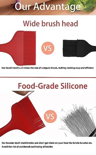 2 Pcs Of Large Silicone Basting Brushes One-Piece Design Pastry Brush Spread Oil Butter Sauce Marinade For Grill BBQ Baking Heat Resistant Kitchen Cooking Dishwasher Safe (Red And Gray) - color: Red and Gray