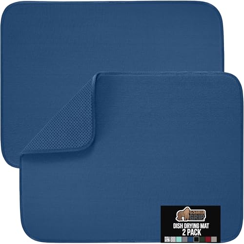GORILLA GRIP Ultra Water Absorbent Microfiber Dish Drying Mat, 2 PK, Slip Resistant Grip Dot Backing, Fast Drying Mesh Pad for Dishes, Kitchen Sink Counter, Machine Washable Dishrack Mats, 18x16, Blue - color: Blue, size: 18" x 16" (2 Pack), style: Microf