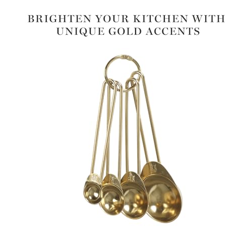 Martha Stewart Richburn 4-Piece Gold Stainless Steel Measuring Spoons Set – Durable and Stylish Kitchen Measuring Tools for Precise Baking and Cooking - color: Gold