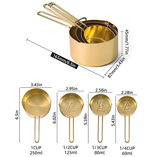 4pcs Stainless Steel Measuring Cups Set Kitchen Accessories Baking Tea Coffee Measuring Tools (gold-4pcs) - color: gold-4pcs