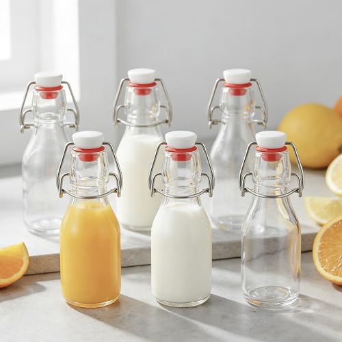 6 Pack Swing Top Bottles, 4OZ Flip Top Glass Bottle with Airtight Grolsch Closures, Reusable Glass Jars for Kombucha, Cold Brew, Homemade Vanilla