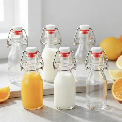 6 Pack Swing Top Bottles, 4OZ Flip Top Glass Bottle with Airtight Grolsch Closures, Reusable Glass Jars for Kombucha, Cold Brew, Homemade Vanilla