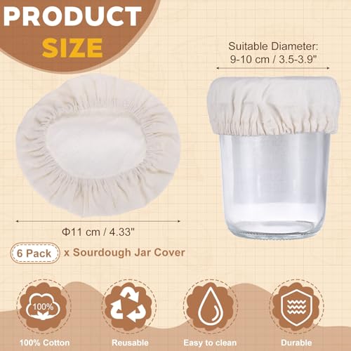 uxcell 6Pcs Sourdough Jar Cover, 110mm Wide Sourdough Starter Jar Covers Cloth Reusable Breathable Cotton Container Elastic Top Fermentation Lids for 3.5"-3.9"D Bowl & Jar Mouth, Beige - size: 110mm 3.5"-3.9"