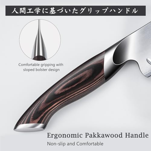 HOSHANHO 12.7cm(5인치) 일본 셰프 나이프, 매우 날카로운 고탄소 스테인리스 스틸 주방 칼, 인체 공학적 파카우드 손잡이가 있는 전문 산토쿠 나이프 - size: 5"